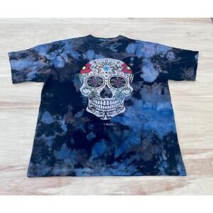 COZUMEL MEXICO Skull Short Sleeve Cotton Bleach‎ Tie-Dye Shirt Men's Blue SIZE M